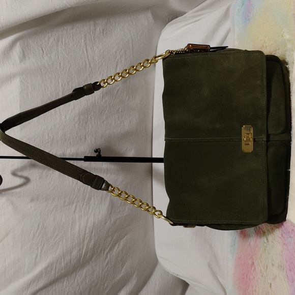 FIRM PRICE! RARE! Coach Olive Green Suede Collection Shoulder Bag/Dust Bag - Picture 2 of 16